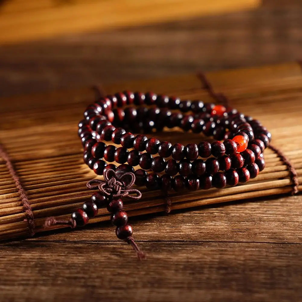 Mini 6mm Imitation Red Sandalwood Chinese Knot Bead Bracelet Bangles Adjustable Handmade Braided Bracelet For Women Men Gift