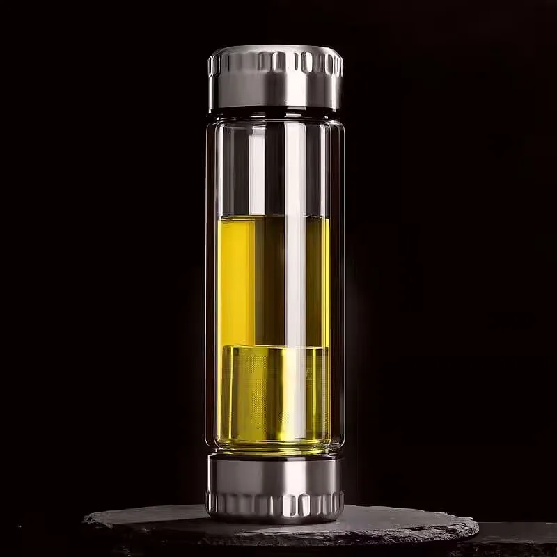 300 ml 400 ml Zitrone Doppelwandige Glaswasserflasche mit Edelstahl Tee-Ei Filter Office Home Wasserbecher Tasse Geschenk