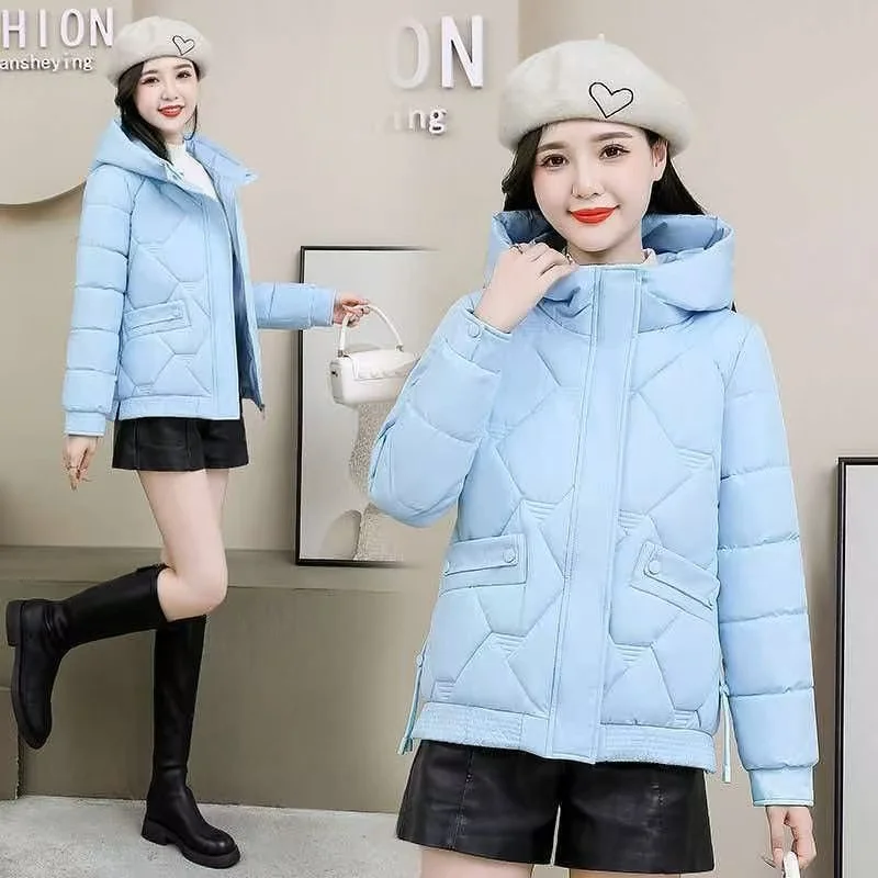 2026 Hooded Short Cotton Jacket for Women Autumn/Winter New Korean Edition Fashion Warm Cotton Jackets Female Thick Casual Coat