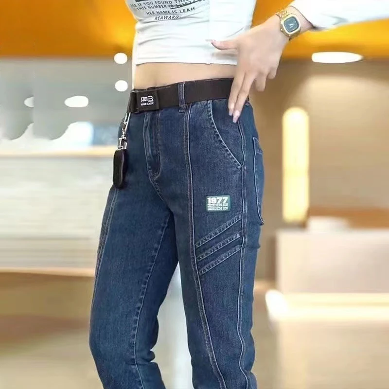 Mode Heren Patchwork Print Casual Jeans Nieuw Design Street Wear Chique Denim Broek Zwart Blauw Elastisch Slank Merk Mannenjeans