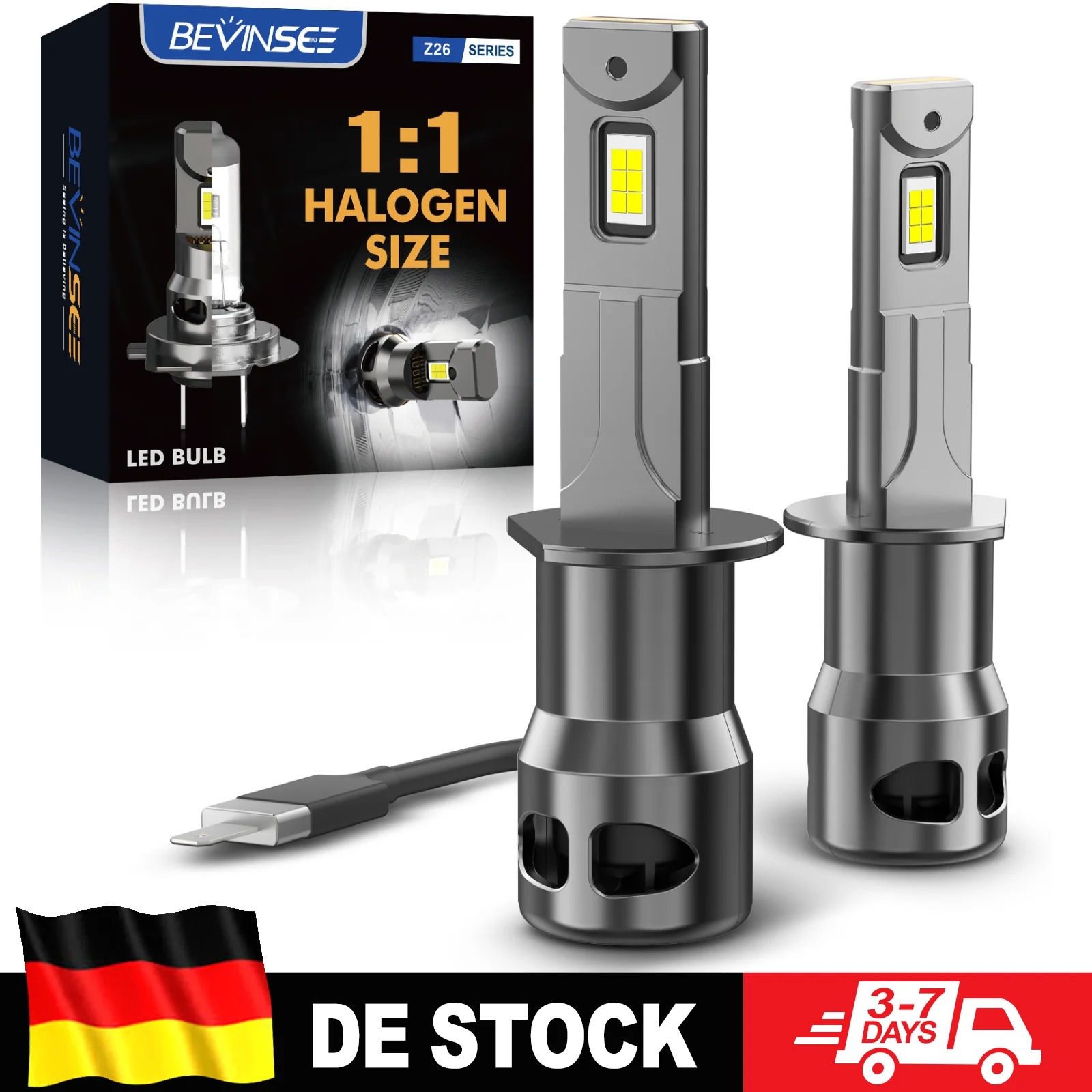 BEVINSEE 70W 12000LM H1 H3 H11 LED-Nebelscheinwerfer CANBUS 9005/HB3 H27 880 881 Halogen-Größe LED-Lampe 6000K Weiß Kabellos 12V