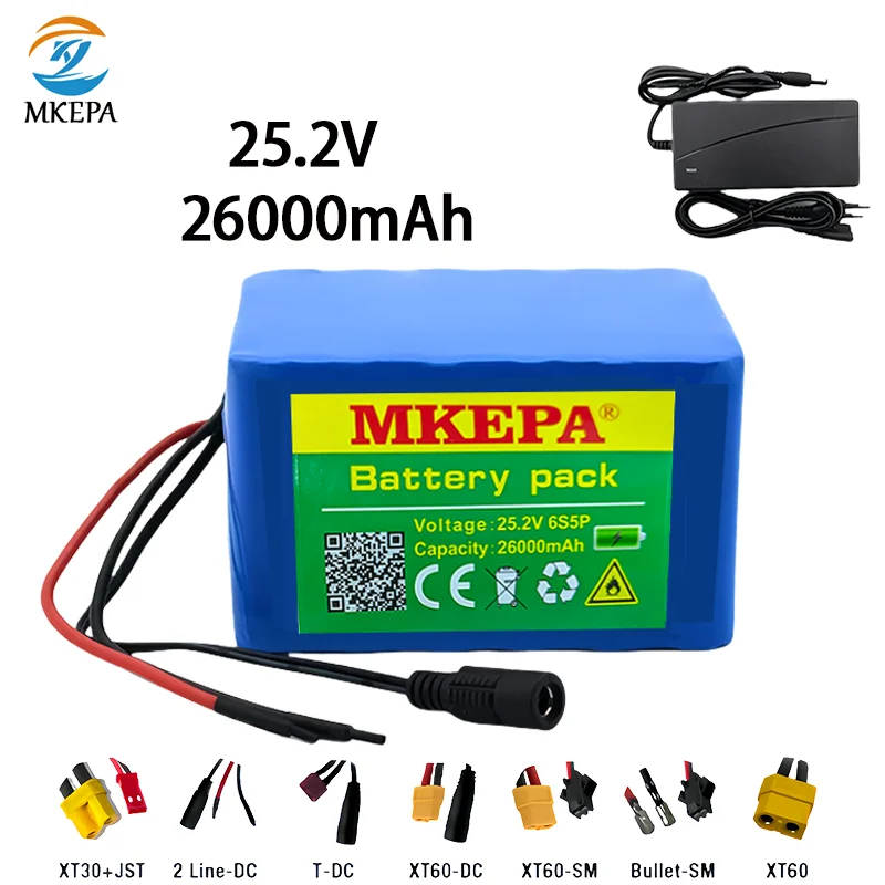 2024 new 6S5P 18650 25.2 V 26000mAh rechargeable li-ion battery pack + 2A 25.2 V charger