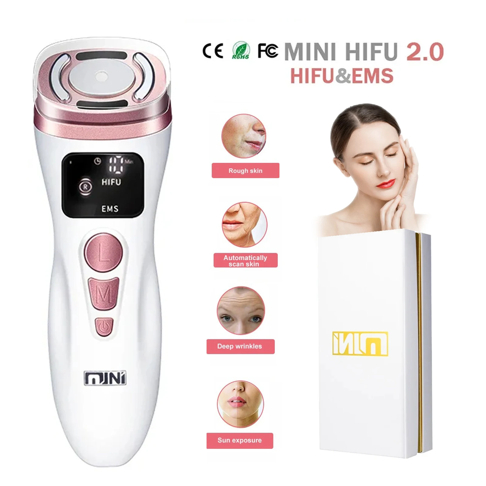 New Mini Hifu Ultrasonic Machine Ems Micro Current Facial Beauty Instrument Firming Skin Care Anti-Wrinkle Tool