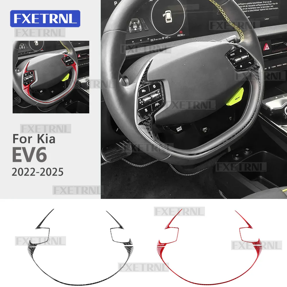 

Real Soft Carbon Fiber Sticker For Kia EV6 GT EV 2022 2023 2024 2025 LHD RHD Car Steering Wheel Button Decor Frame Interior Trim