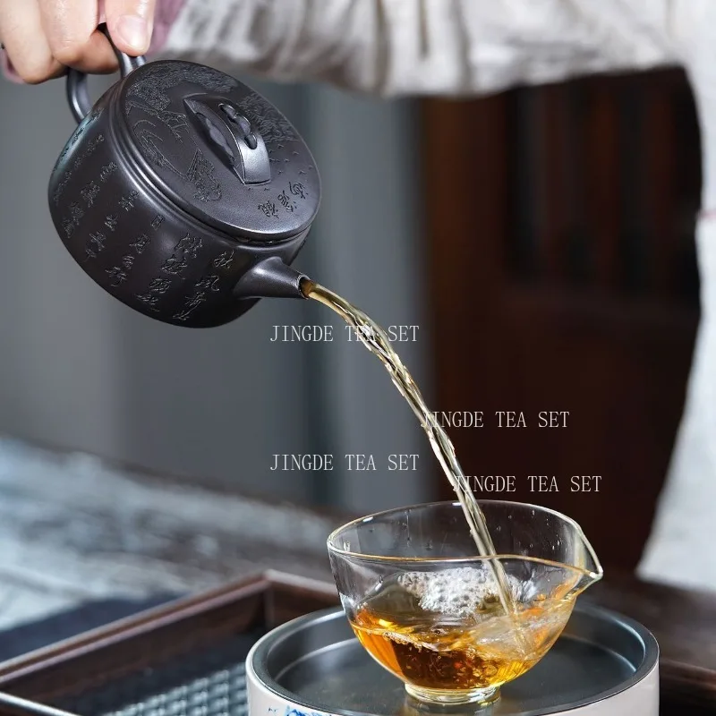 Carving Dragon Purple Clay Pot Chinese Style Large Capacity Han Tile Teapot Household Hospitality Brewing Tea Pot Kung Fu Teaset