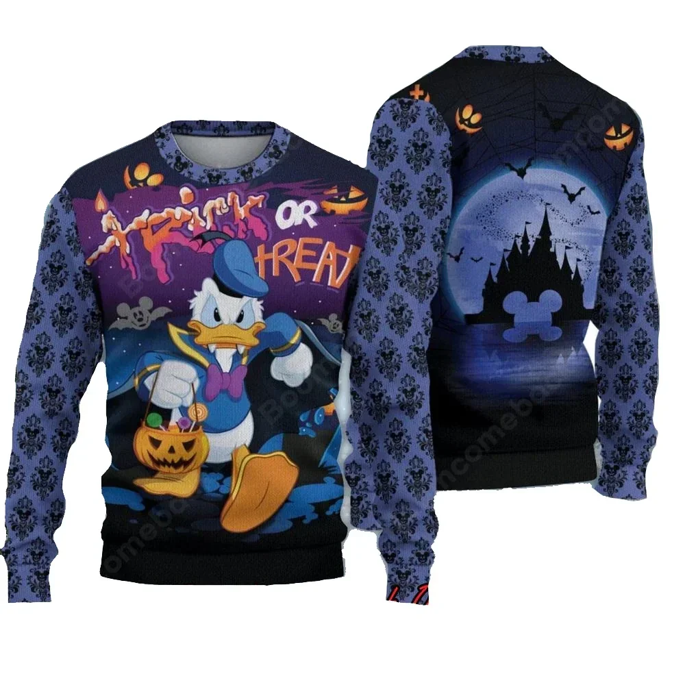 

2024 Autumn/Winter New 3D Printing Donald Duck Ugly Christmas Men's and Women's round neck Pullover children Street Clothing