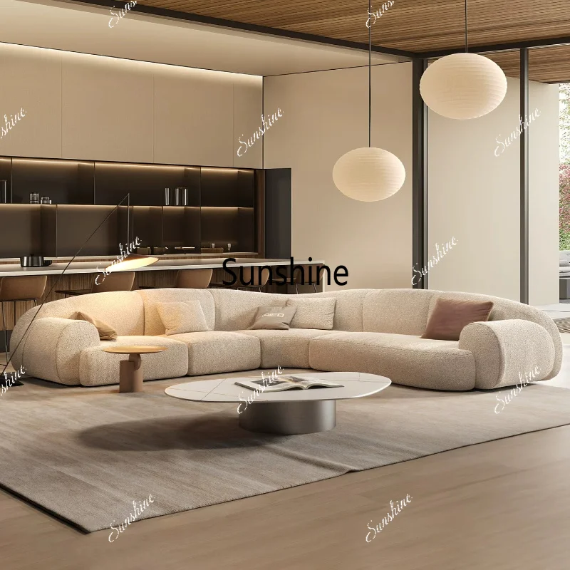 Retro fabric sofa special-shaped corner horizontal hall design high-end atmosphere light luxury modern