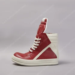 Casual Shoes Men High Top Quality Leather Dark Red Lace Up Zip Luxury Designer Sneakers Ro Geobasket Women Flat Ankle Boots