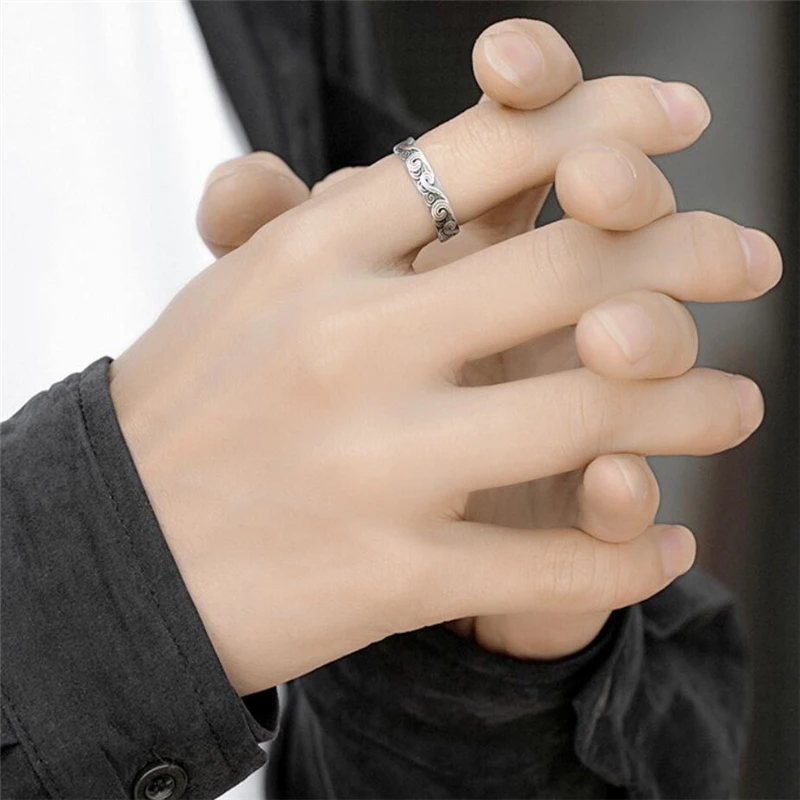 وحيد الذاكرة العرقية الرجعية حسن الحظ سحابة موجة 925 فضة غرامة مقاوم افتتاح حلقة للنساء مجوهرات فاخرة RI925 #3