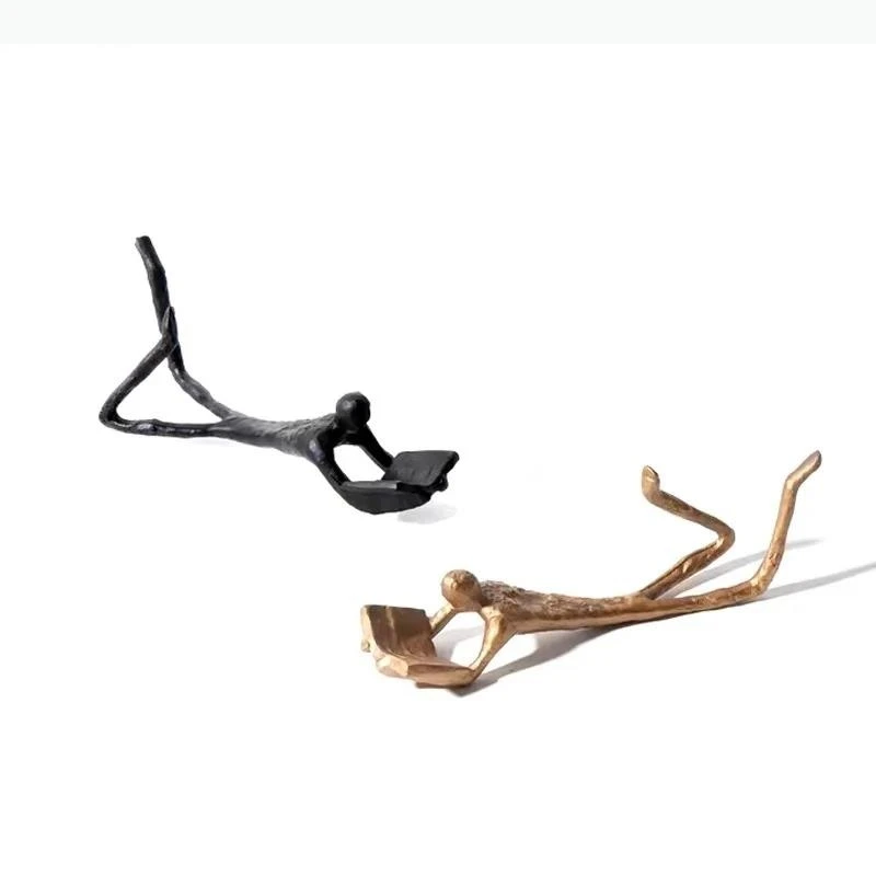 Prone Figures Reader Statue Alloy Artwork Desk Decoration Golden/black Reader Sculpture Modern Home Decor