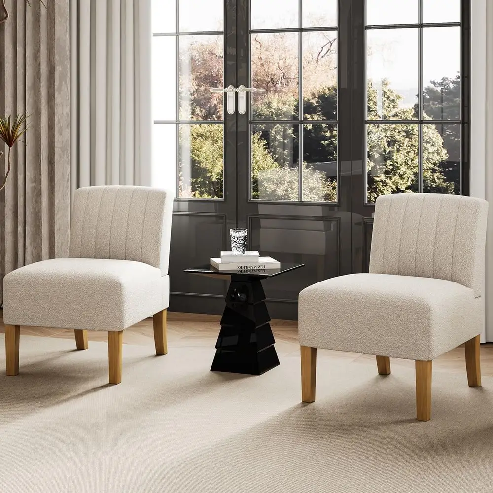 Accent Chairs Set of 2 for Bedroom, Bedroom Chair for Bedroom Living Room Chair with Solid Wood Legs, Makeup Vanity Chair Fabri