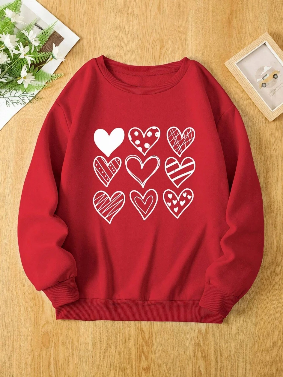 Simple Lines Heart Drawing Printing Women Hoodies Harajuku Oversize Hoody Fashion Loose Clothing Comfortable Sweatshirt Female