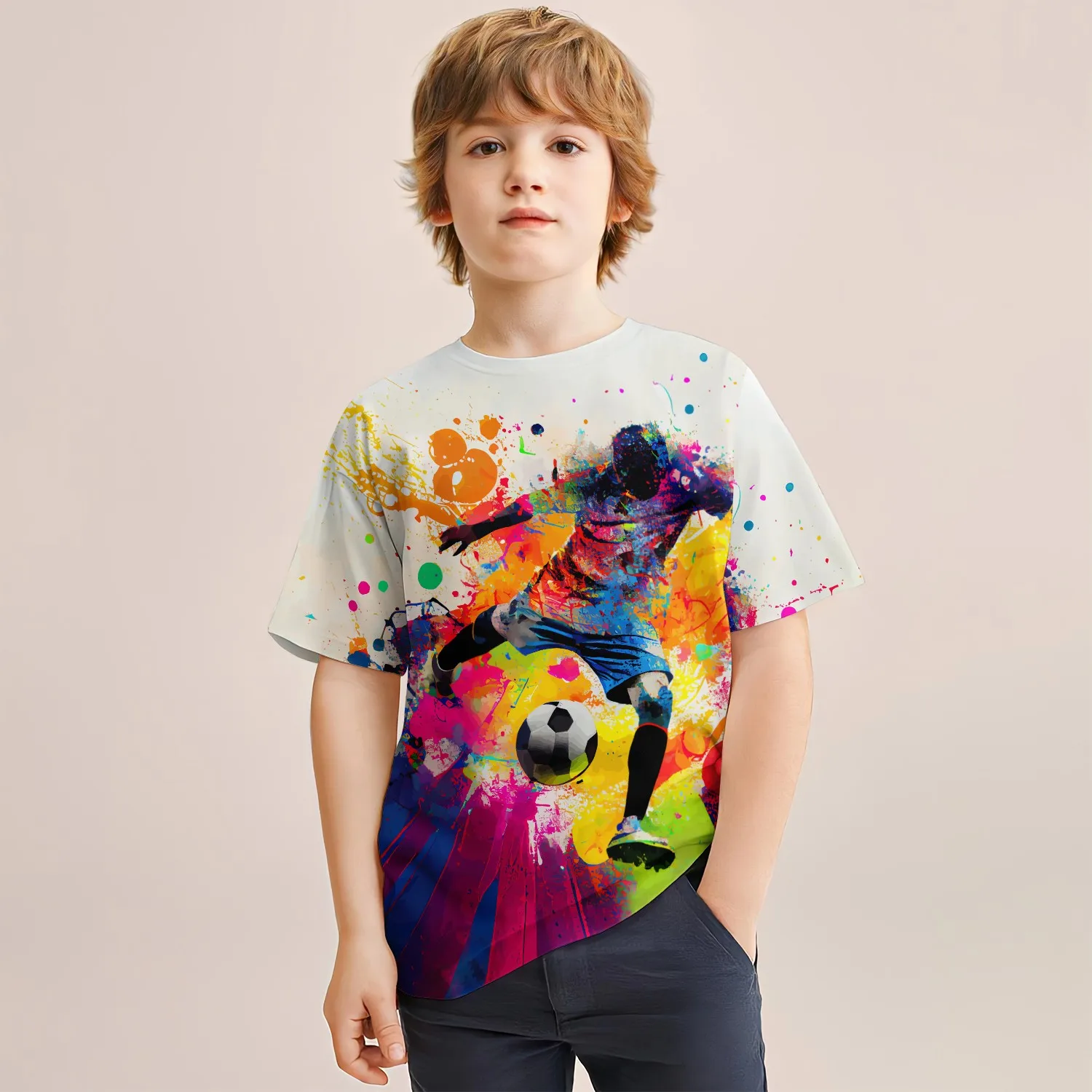 Children's Clothing Boys Tshirt Short Sleeve Round Neck Pullover 3D Football Print Kids Summer Clothes Vacation Trend T-Shirts