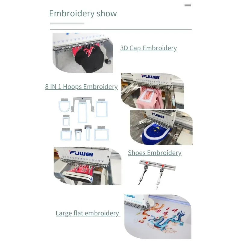 【Best-selling】FUWEI Single Head Embroidery Machine Large Area 1200*500mm With 12/15 Needles FW Series T-shirt/Cap/Flat Embroider