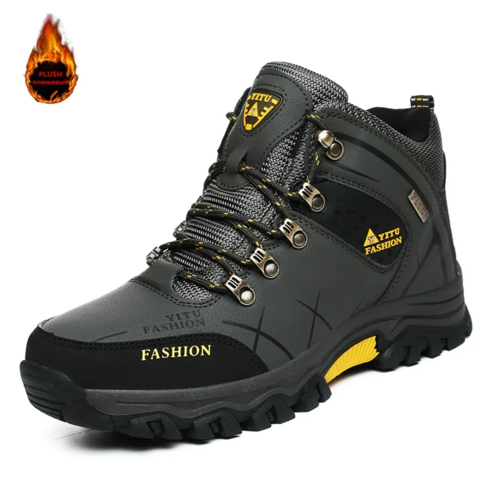 

Men Winter Snow Boots Waterproof Leather Sneakers Super Warm Men's Boots Outdoor Male Hiking Boots Work Shoes Size 39-47