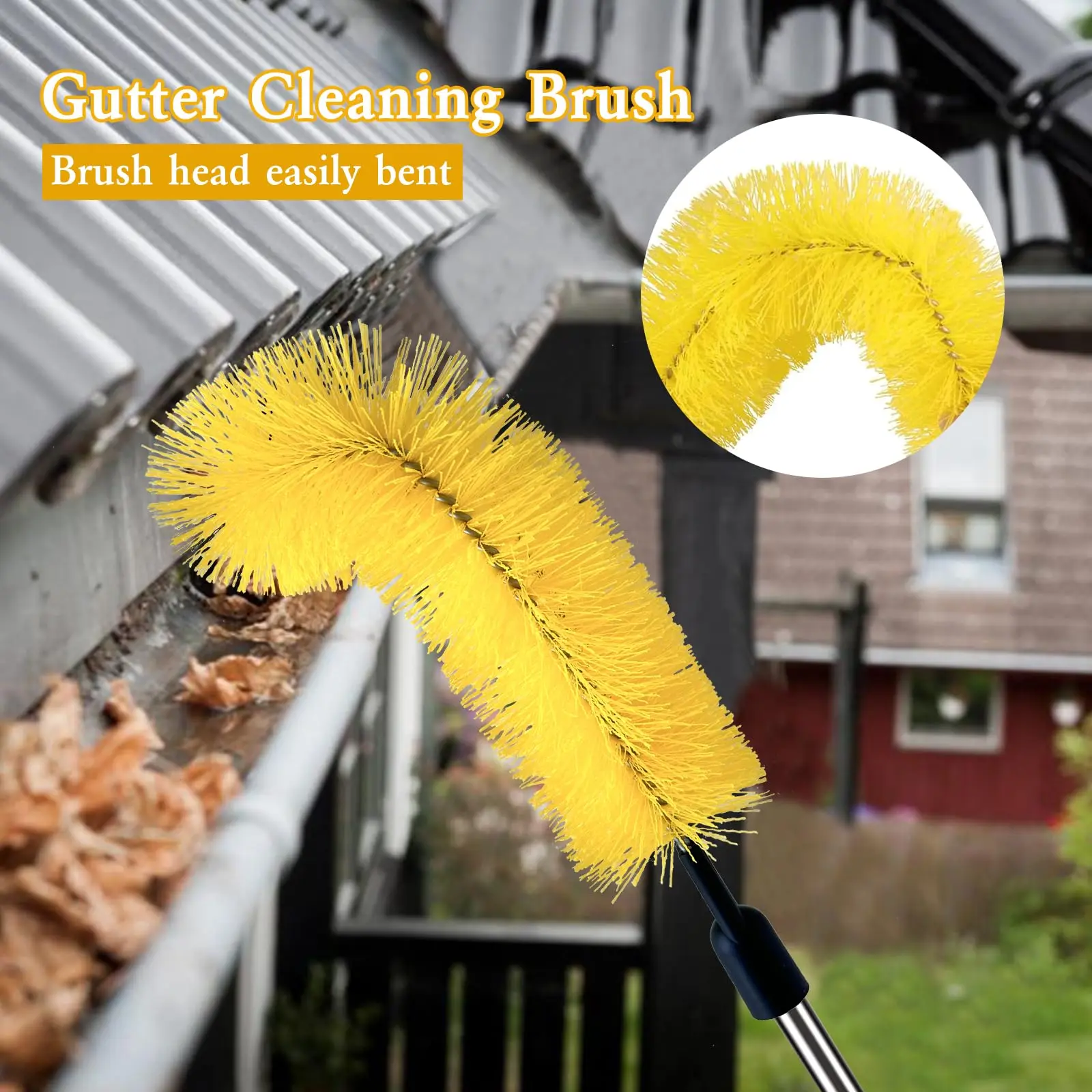 8pcs/set Stainless Steel Pipe Roof Gutter Cleaning Brush with Telescopic Extendable Pole asy Remove Leave Color Yellow Blue