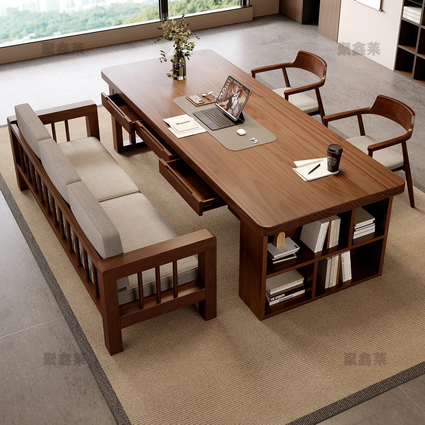 HYS solid wood living room large long desk integrated learning and writing home desk