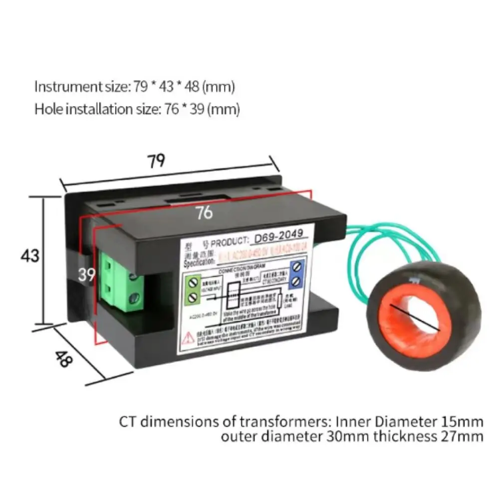 D69-2049 Digital Multimeter AC40-300V AC200-450V 100A Power Energy Voltmeter Ammeter Analyser Watts Volts Kilowatt Hours AC380V