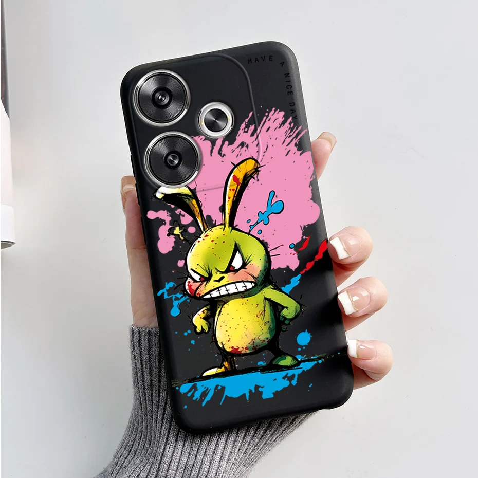 For Poco F6 Case For Xiaomi Poco F6 Pro Cover Fundas Coque Cute Rabbit Panda Liquid Silicone Soft Phone Case Bumper For Poco F6