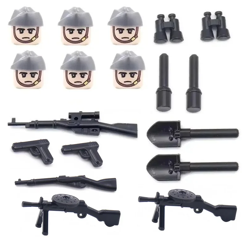MOC Military Weapons 6pcs/lots WW2 Germany Soldiers Guns Army Mini Action Figures Parts Building Bricks Sets Blocks Boy Toys