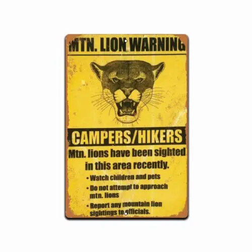 Metal Mountain Lion Warning Beware Caution Wall Sign Outdoor Hunting Cabin Decor