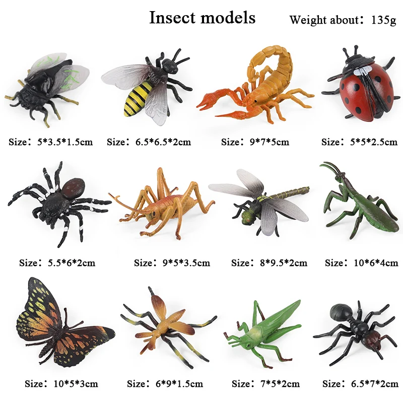 Oenux Nieuwe Insecten Dieren Set Actiefiguren Bos Vlinder Bee Spider Lieveheersbeestje Bidsprinkhaan Model Beeldjes Kinderen Onderwijs Gift Speelgoed