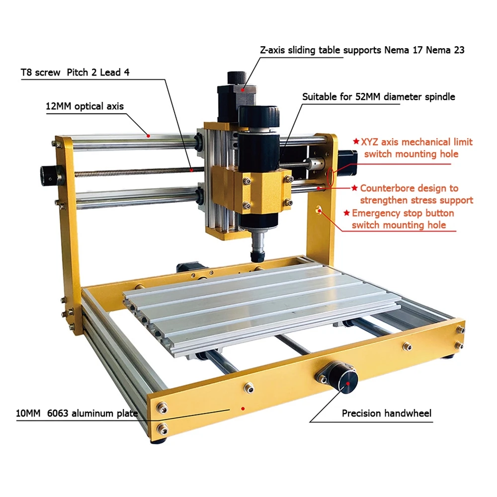 LY CNC 3018 Plus 300W/500W Desktop Wood CNC Router Engraver Kit 52MM Spindle Holder Nema17/23 Stepper Motors With  15W 30W