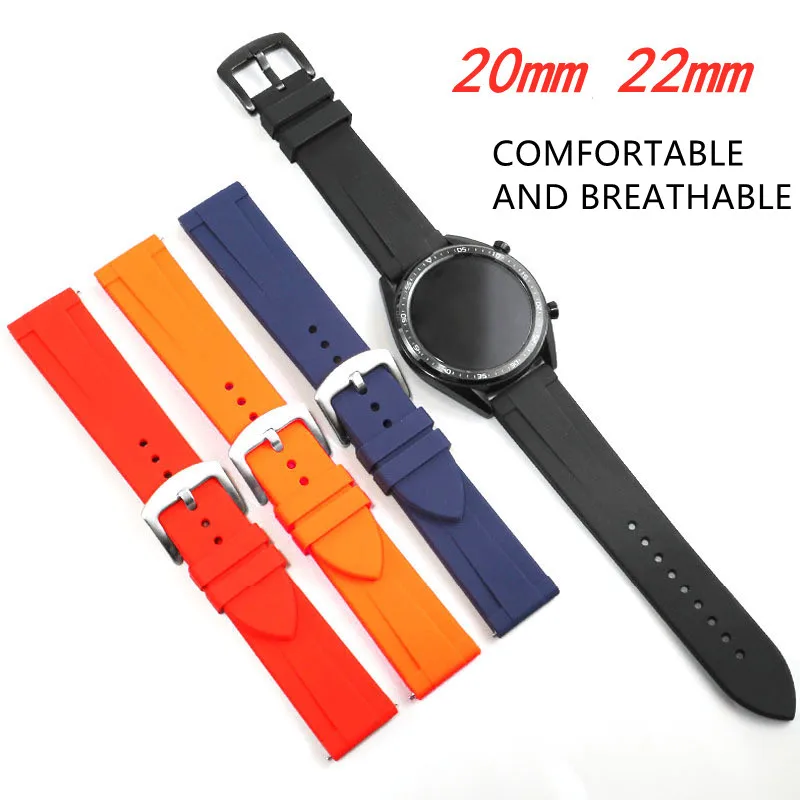 20mm 22mm Universal waterproof ventilation watchband Silicone smartwatch strap Quick Release bracelet for Samsung Omega Huawei