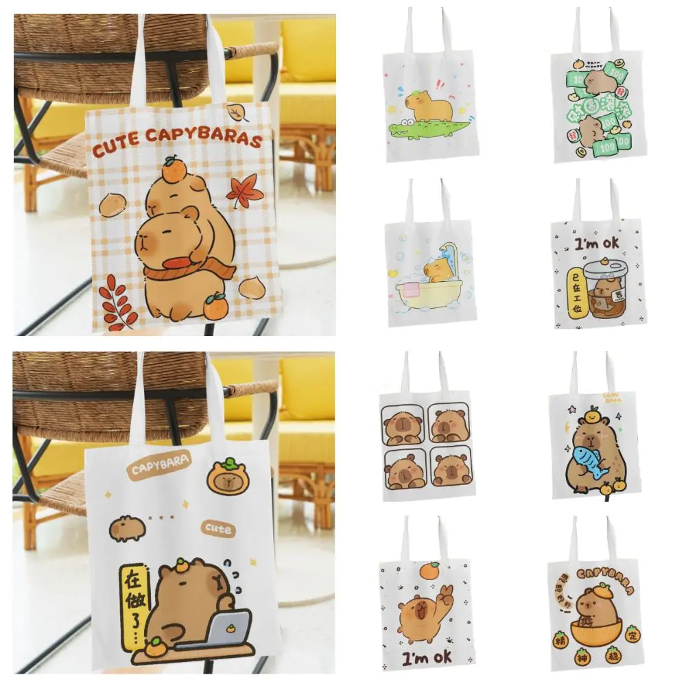 Cartoon Capybara Canvas Bag Gift High-capacity Storage Bag Cartoon Capybara Tote Commuting Daily Canvas Handbag