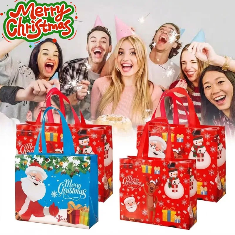 1-40PCS Christmas Nonwoven Tote Shopping Gift Bag Reusable Handled Carrier for Candy Present Holiday Party Home Decoration
