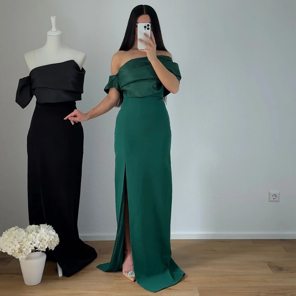 

Column Prom Dress Off the Shoulder Side Split Sleeveless Straight Prom Gowns 2025 Pleated Floor Length Elegant Formal Party Gown