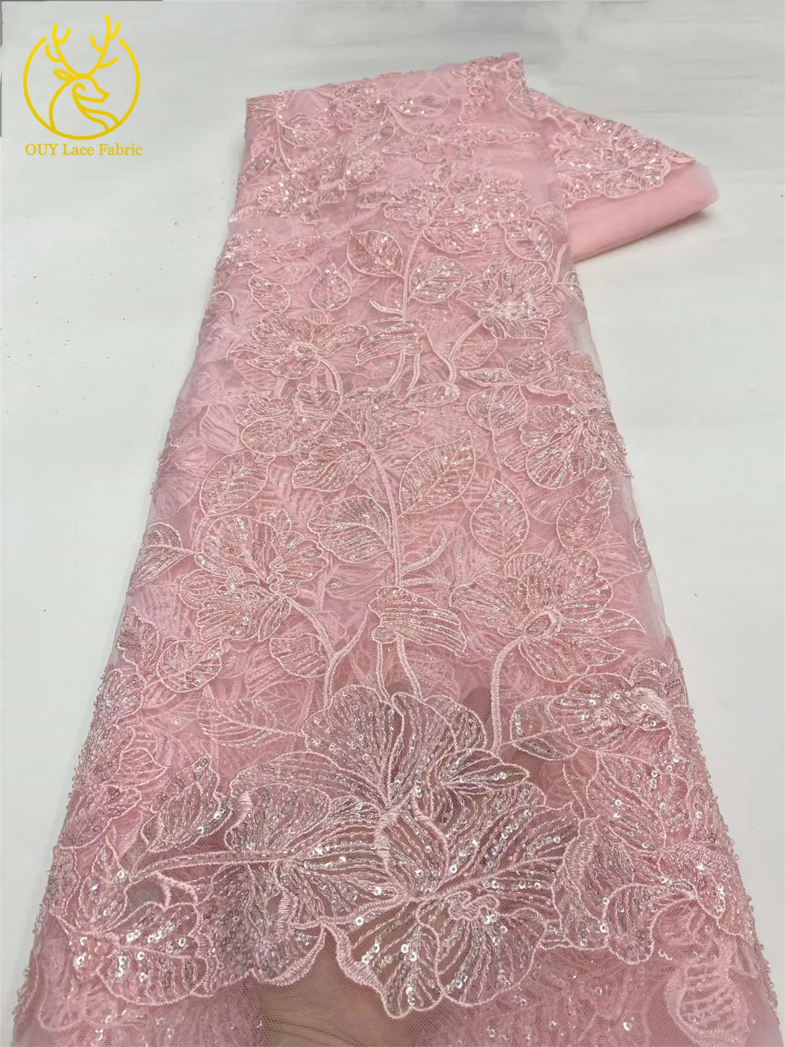 Modische französische Pailletten-Tüll-Stickerei-Spitze 2026 Lila Afrikanische Perlen-Spitze Nigerianische Braut-Hochzeits-Spitze – Detail 6