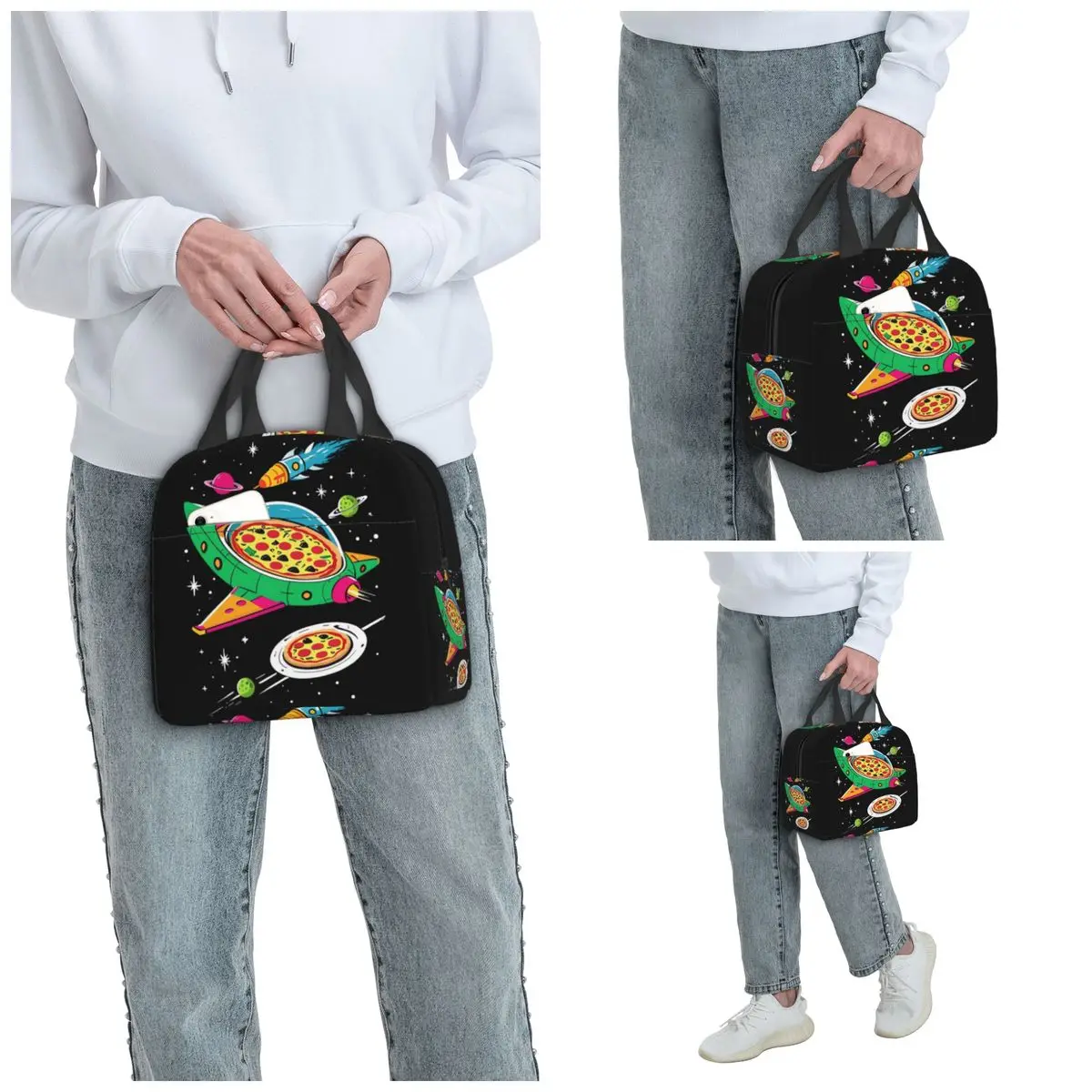 Cartoon A Pizza Slice In Space Insulated Lunch Bag for Kids School Cooler Thermal Food Box Tote Portable Lunch Boxes Container