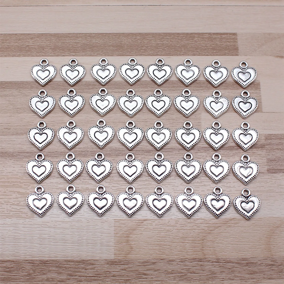 IFOCUS 40pcs/Lot Duplex Pursuit Heart Charms For DIY Jewelry Making Zinc Alloy 13x11mm/0.51x0.43inch