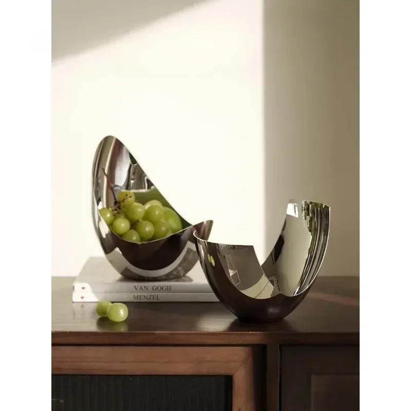 Nordic wind fruit plate light luxury stainless steel plate high-grade pot tray living room dried