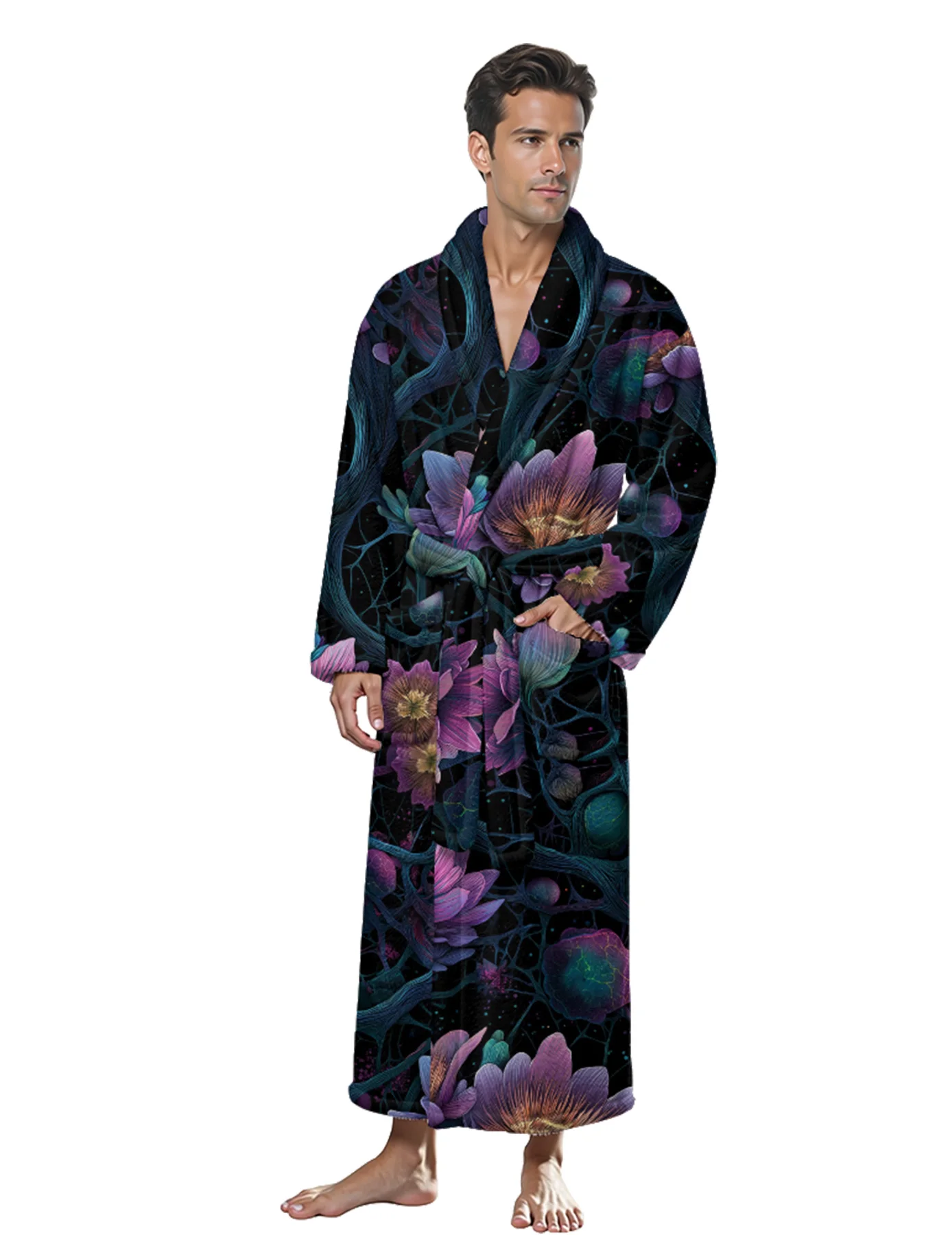 Bat Skull Fire Print Robes Long Bathrobe Orange Brown Shawl Collar Sleepwear Belted Waist Pockets Cozy Gothic Home Loungewear