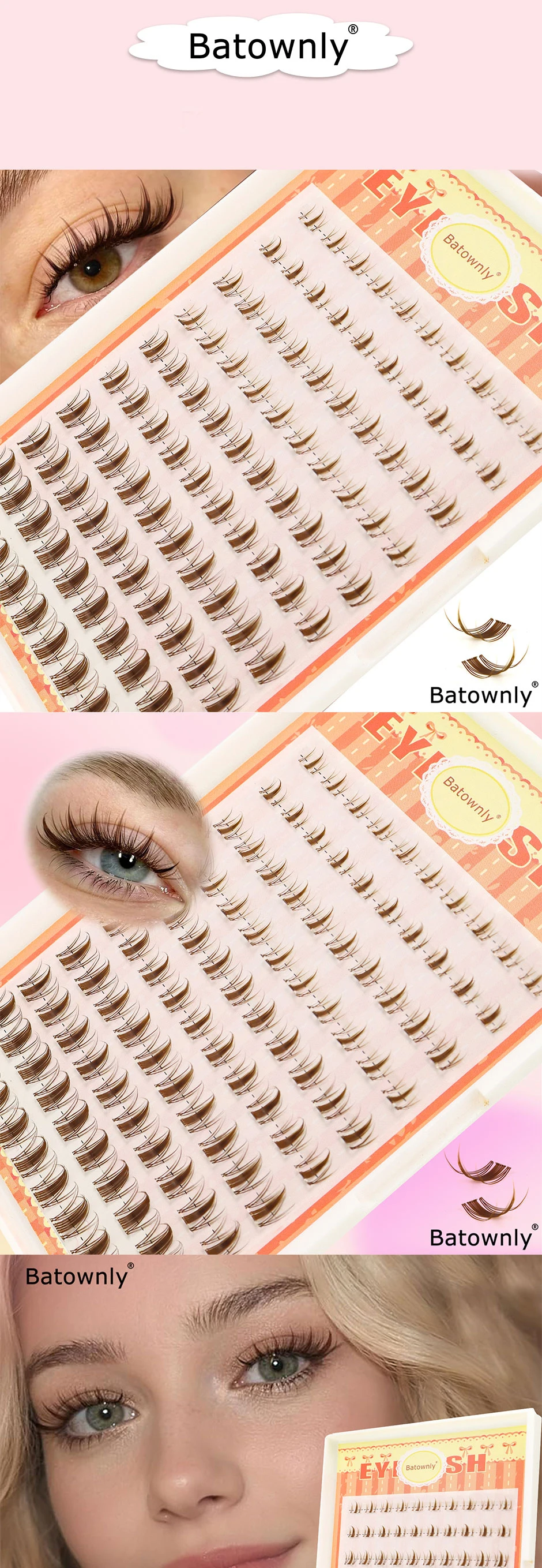 100 Cluster, Manga-Style Wimpern-Cluster, Anime-Stil, Braune Wimpern-Cluster, 8-16mm Gemischte Größen, Natürliche Wimpernverlängerungen, DIY Selbstklebende Wimpern, Geeignet für Arbeit, Pendeln, Dates, Partys, Vergrößern Sie Ihr Augenbild, Fotogen, Anfängerfreundliche künstliche Wimpern – Detail 1