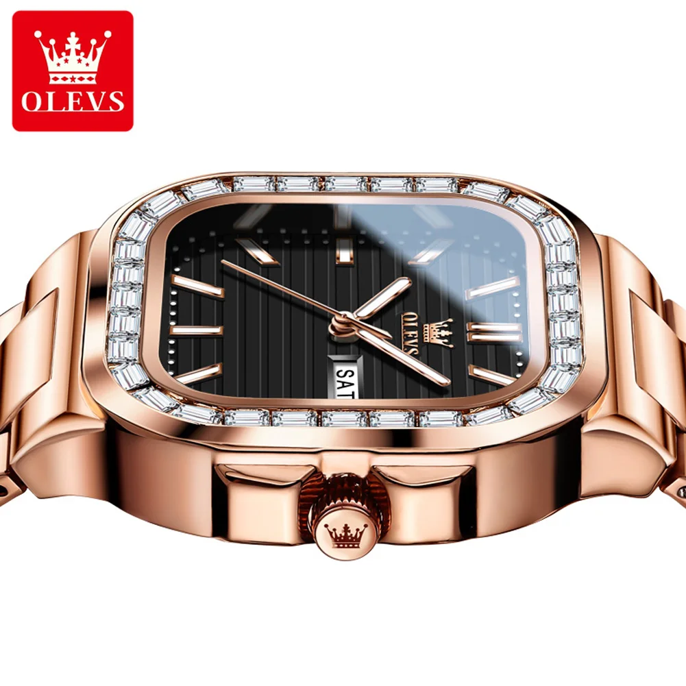 OLEVS 2024 New Fashion Quartz Watch for Men Stainless Steel Waterproof Luminous Week Date Luxury Diamond Watch Relogio Masculino