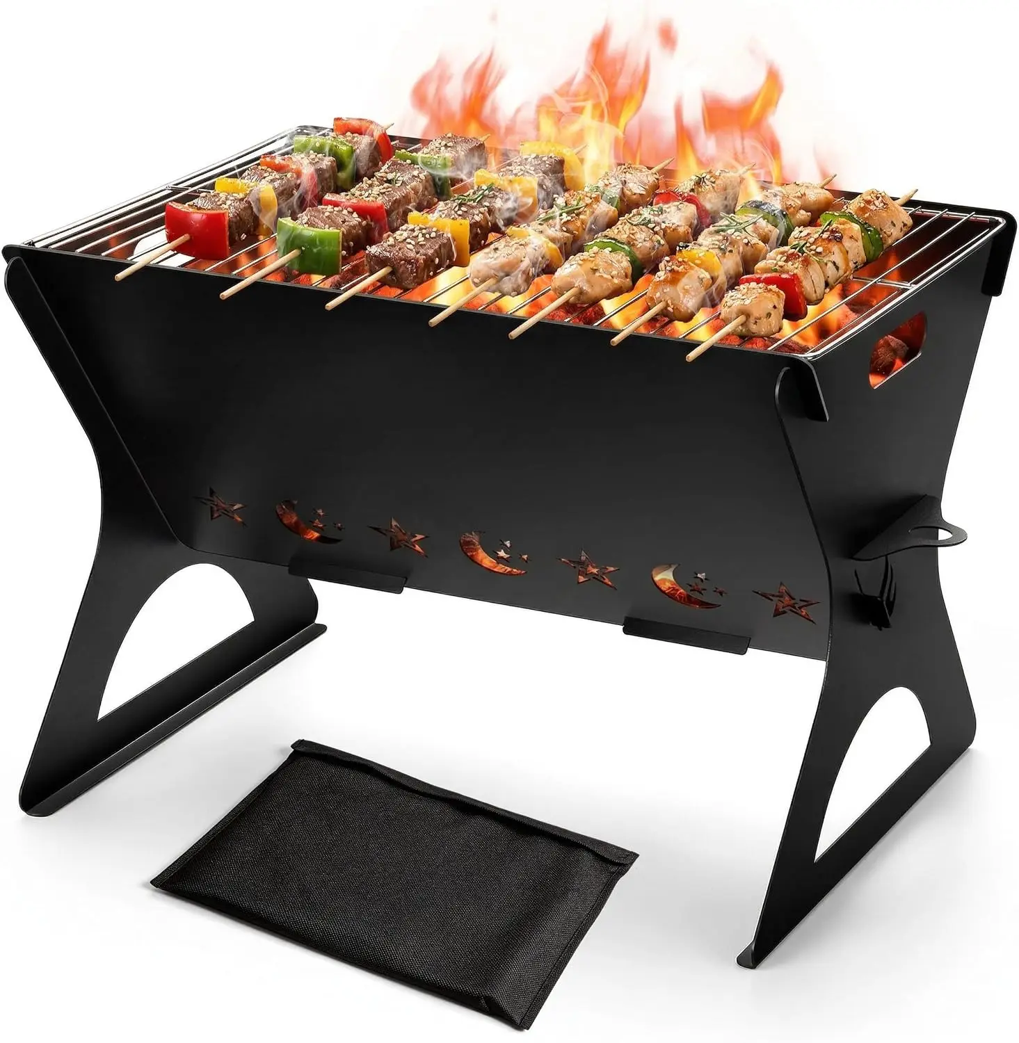 

Portable Heavy Duty Charcoal Fire Pit Grill With Grate And Carry Bag Easy Assembly Mini Campfire BBQ Grill For Backyard Patio Camping Outdoor Bonfire