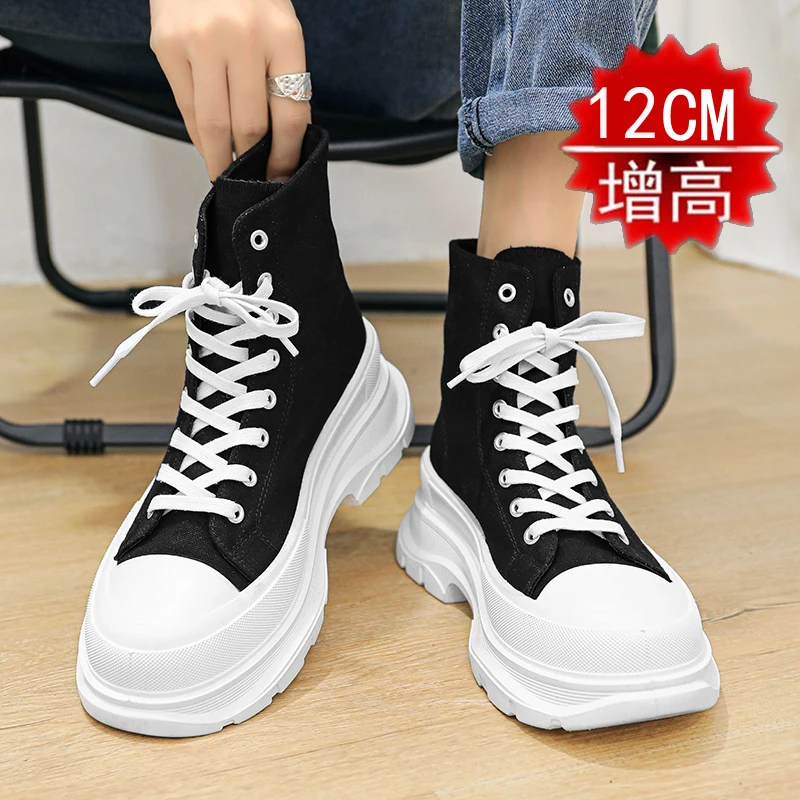 Unsichtbare Erhöhungsschuhe für Herren, 12cm Absatzschuhe, 8cm Canvas-Freizeitschuhe mit Keilabsatz, Dicker Boden, Hohe Schuhe mit 10cm Verstecktem Absatz