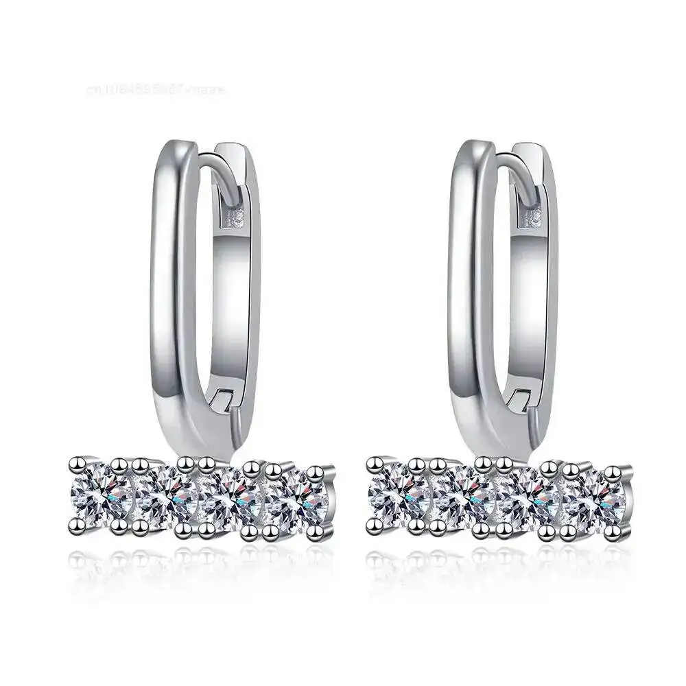 Single Drill 0.8 Carat Moissanite U-shaped Earrings Plated 18K White Gold 925 Sterling Silver Women Girls Hoop Earring
