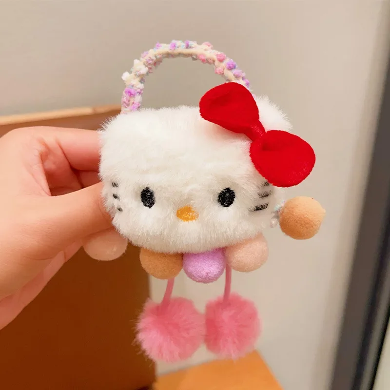 Sanrio Scrunchie Kinder Stirnband niedlichen Mädchen Cartoon Plüsch Brötchen Haar Gummiband Haarschmuck