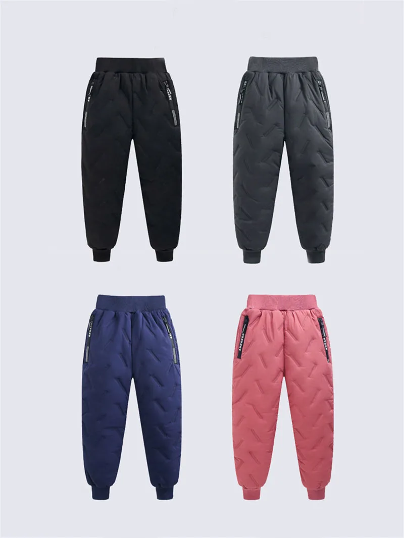 -30℃ Winter Padded Warm Pants Autumn Big Kids Lambswool Cotton Trousers Boys Girls Plus Velvet Thick Long Pants Teen Clothes