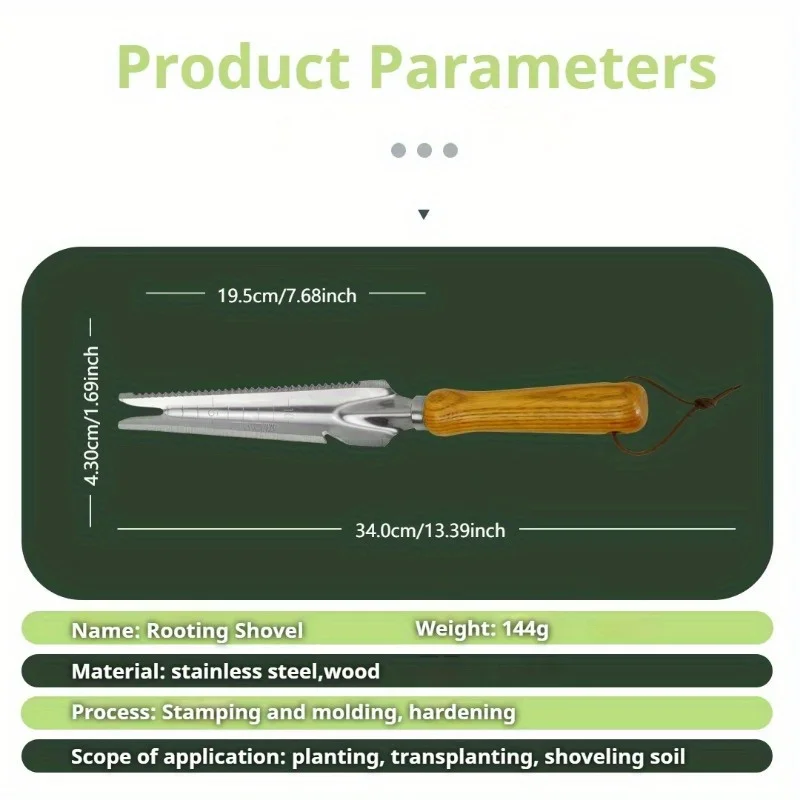 1 قطعة أدوات إزالة الأعشاب الضارة في الحديقة مجرفة بمقبض من الفولاذ المقاوم للصدأ لإزالة الأعشاب الضارة والزراعة والزراعة والحفر والقياس #2