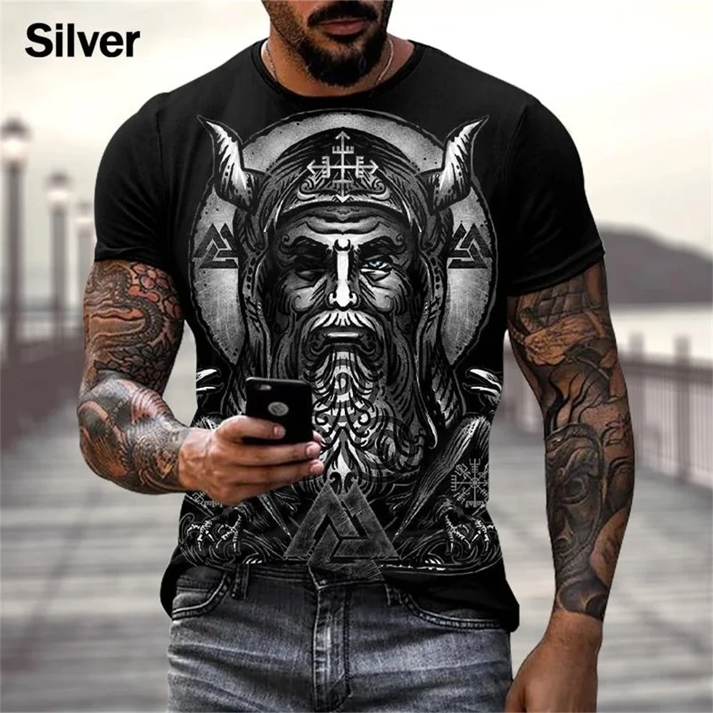 Viking Warrior 3D printed men\'s T-shirt, oversized short sleeved shirt, Nordic style, designer clothing, summer