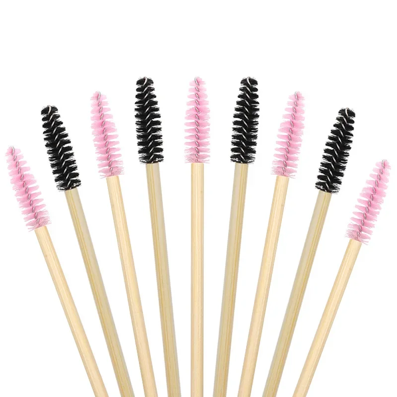 Pinceles de silicona desechables con mango de bambú para mujer, varitas de rímel para extensión de pestañas, aplicador práctico, herramientas de maquillaje, 50 piezas