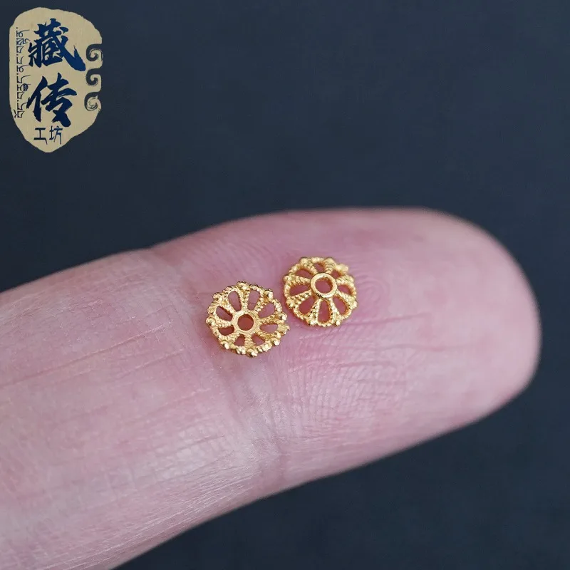 Tibetan Style S925 Silver Gold Plated Colorfast Vintage Court Style 18K Bead Flower Receptacle DIY Earring Making Accessories