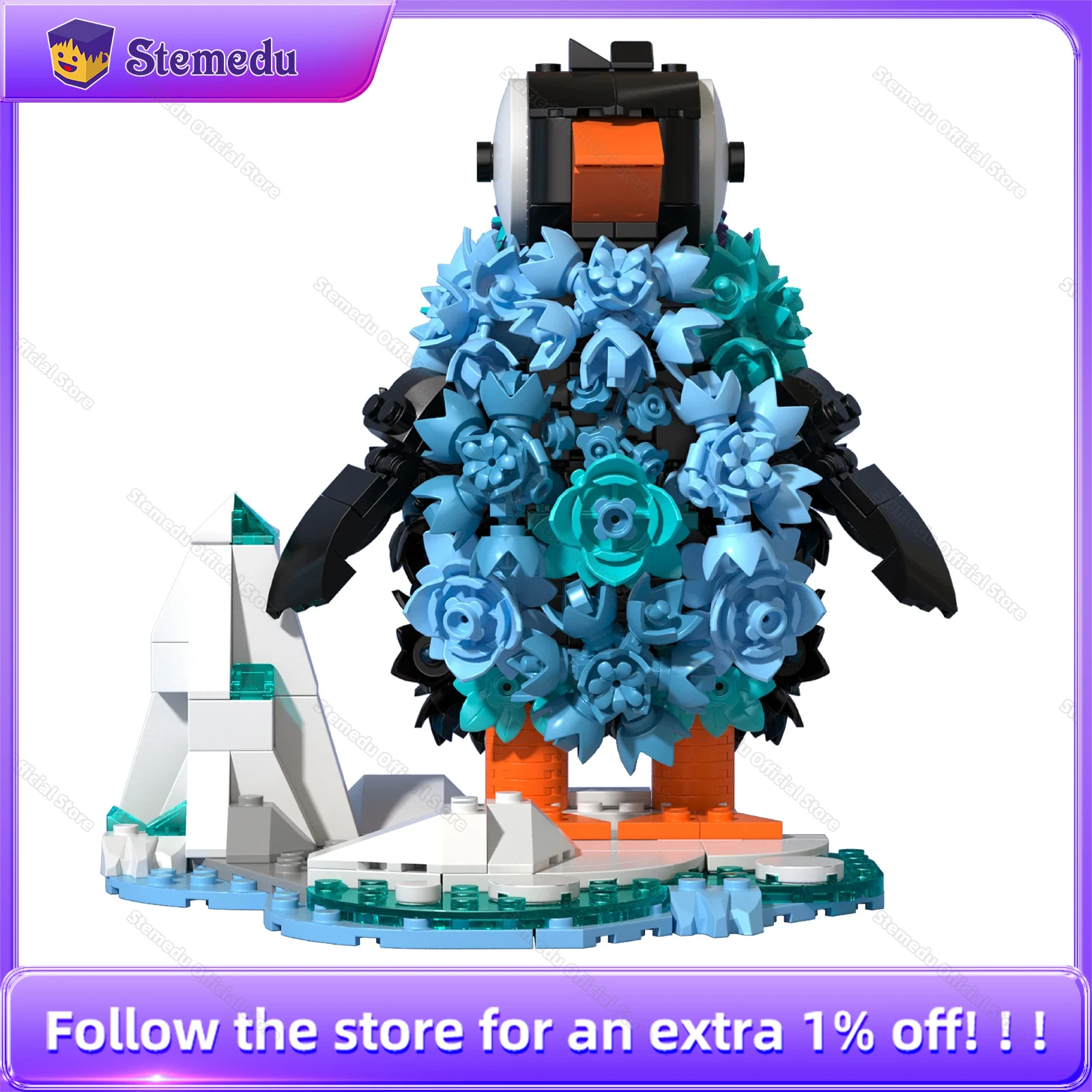 604PCS IceBloom Penguin Building Blocks Bird Animal Model Cold Ocean Polar Scene STEM Education Puzzle Brick Toys Gifts for Kids