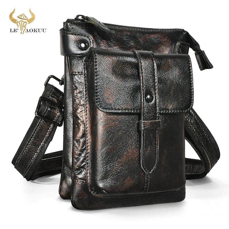 

Hot Sale Top Quality Leather Travel Retro Fanny Waist Belt Pack Sling Bag Design Phone Cigarette Case Pouch For men Male 8711