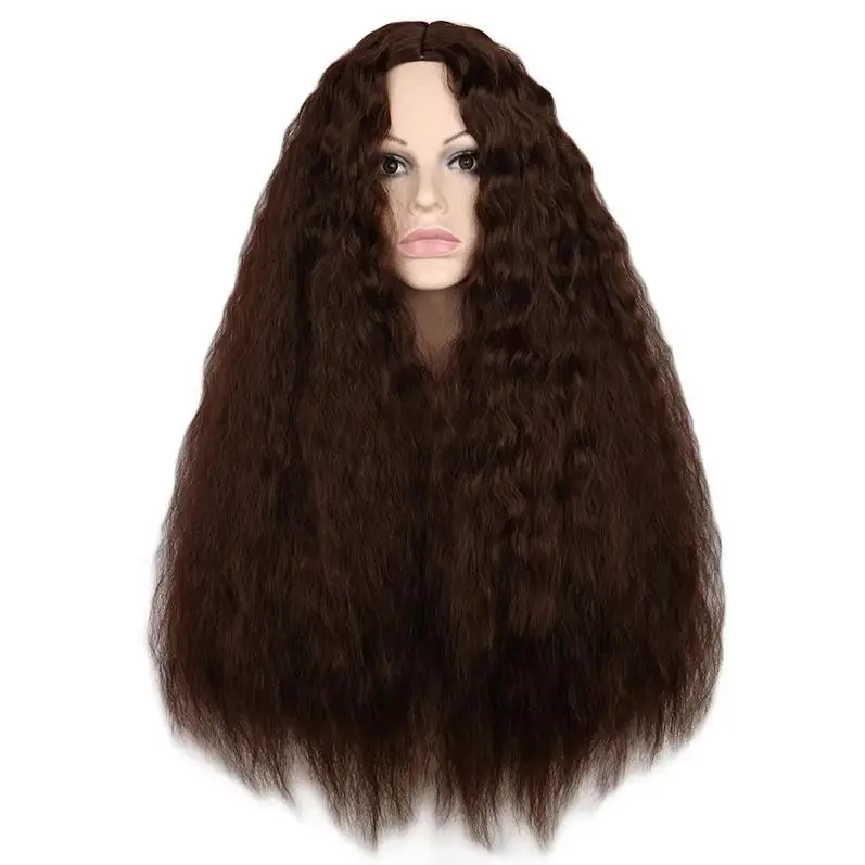 WHIMSICAL W Long Brown Blonde Wavy Curly Wigs For Women Heat Resistant Synthetic Wig Daily Cosplay Party Wigs